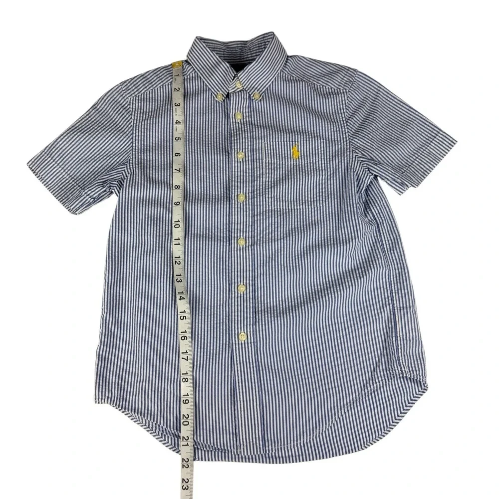 Ralph‎ Lauren Boys Blue White Striped Short Sleeve Button Down Shirt Size 8 S/P